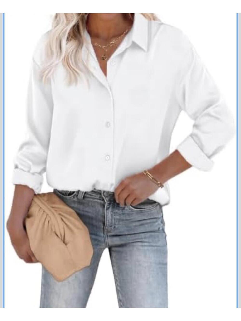 Chigant Women's Blouse Satin Silk Shirts Button Down Shirts  Size M